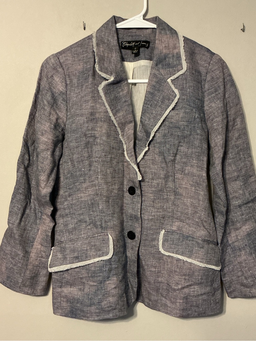 Elizabeth and James Heathered Blue Linen Blazer with White Trim